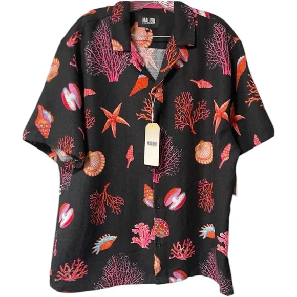 MALIBU by Drill Clothing Co. Sea Theme Short Sleeve Button-up Shirt Size XL - Picture 1 of 7